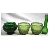 Green Glass Items - 4pcs