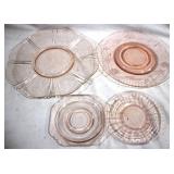 4 Pink Depression Glass Plates