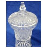 Pressed glass 10" tall jar w/ lid