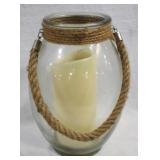 Glass lantern w/ rope, 13" tall