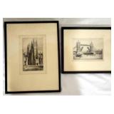 2 Framed Etchings signed by D.M. Clark
