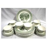 Green/White "Country Life" Dishes - 28pcs