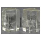 2 Glass Paperweights with Dragons 3.5"