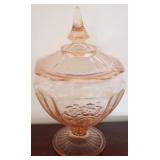 Pink Glass Candy Jar with Lid - 9" tall