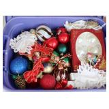Plastic Tote Full of Christmas Ornaments