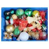 Plastic Tote Full of Christmas Ornaments