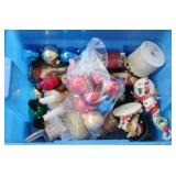 Plastic Tote Full of Christmas Ornaments