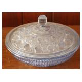 Blue Glass Covered Dish - 7.5" round