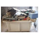 Wood Cabinet with Assorted Items