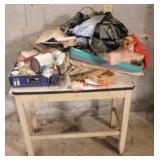 Wood Table with Assorted Items