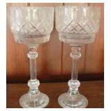 Pair of Crystal Pedestal Hurricane Candle Holders