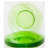4 Vintage Uranium Green Swirl Plates 8"