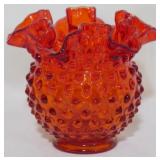 Fenton Hobnail Red Glass Vase 4.5"