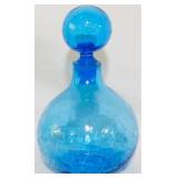 Blenko Blue Crackle Decanter 8"