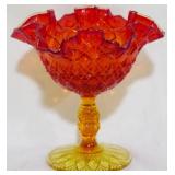 Fenton Amberina Fine Cut & Block Pedestal Candy