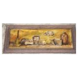 Vintage Framed Art on Board 13 x 29