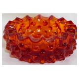 Fenton Hobnail Orange/Red Glass Ashtray 1.5x3.5"