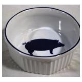 Country Blue & White Pig Bowl - 7.5" round