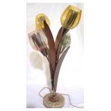Vintage 36" teak & glass tulip 4 light lamp