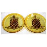 2 Glass Pineapple Motif Plates