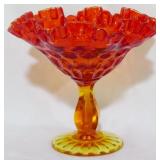 Fenton Amberina Thumbprint Pedestal Candy 7x8"