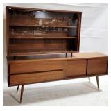 Mid-century credenza with offset hutch
