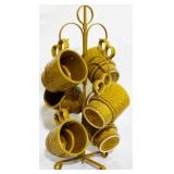 8 Harvest Gold Stackable Mugs w/ Rack