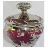 Silver Overlay Cranberry Lidded Candy Bowl