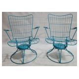 Pair Homecrest Mert Bottemiller teal wire chairs