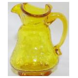 Vintage Amber Crackle Glass Pitcher 4"