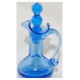 Vintage Rainbow Glass Blue Crackle Cruet 6"