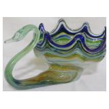 Vintage Art Glass Swan Bowl 6x12x9