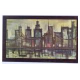 Mid Century String Art Litho Cityscape 18x30