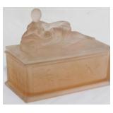 Art Deco Frosted Rose Glass Box 6x6.5x4