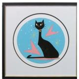 CAT ON BLUE SIGNED BY IVY LOWE