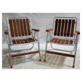 Vintage Pair Redwood Folding Lawn Chairs