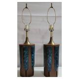 Pair Teak & Pottery 38" Lamps, no shades
