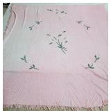 Vintage Chenille Pink Bedspread w/ Flowers
