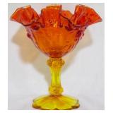 Fenton Amberina Cabbage Rose Pedestal Candy 6.5x6"