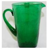 Pilgrim Glass Green Crackle Pitcher 8"