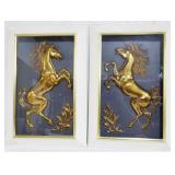 Vintage Pair Foil Horse Shadowbox Frames