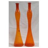Pair of Mid Century Orange Vases 23"