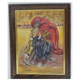 Oil on Board Matador & Bull by  M. Wheeler