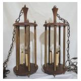 Pair Vintage Mid-Century Walnut Swag Lights