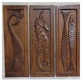 Vintage Trio Carved Wood Wall Hangings