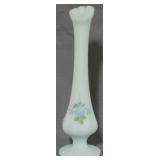 Fenton Blue Satin Swung Vase 8.5" Painted