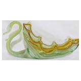 Vintage Art Glass Swan Bowl 8x16x5