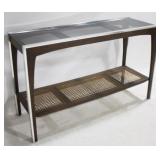 Bassett Glass Top Sofa Table, Cane Shelf