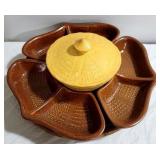 McCoy Pottery Lazy Susan tidbit, Wood Tray