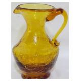 Vintage Amber Crackle Glass Pitcher 5"
